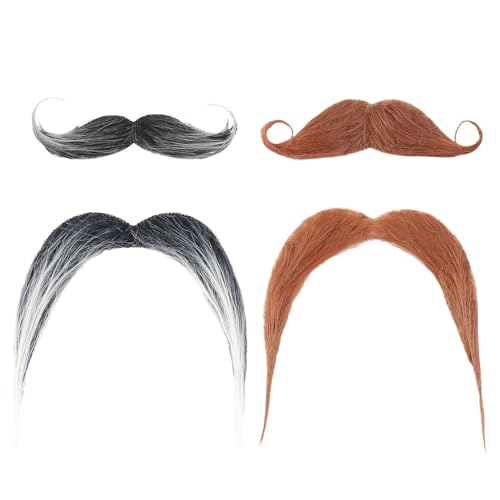 MisFun 4 Stück Schnurrbart zum Ankleben, Schnurrbart Selbstklebend, Fake Bart Fasching, Bärte zum Ankleben, Fake Mustache, Funny 80er Oberlippenbart Cosplay Kostüm für Halloween Weihnachten von MisFun