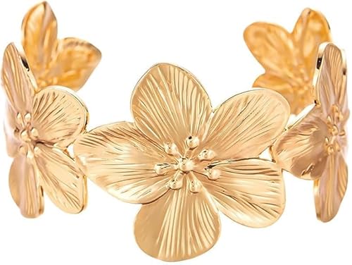 MisFun Damen Armreif Gold Personalisierte Blumenarmbänder Strand Urlaubsschmuck Nische Offene Armbänder Accessoires Stapelbarer Schmuck für das Handgelenk Schlichtes Manschettenarmband von MisFun