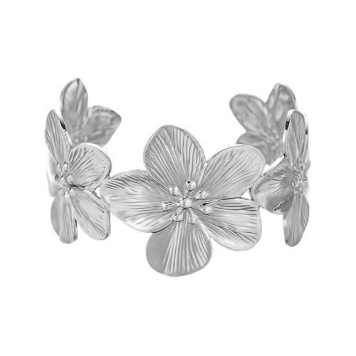 MisFun Damen Armreif Silber Personalisierte Blumenarmbänder Strand Urlaubsschmuck Nische Offene Armbänder Accessoires Stapelbarer Schmuck für das Handgelenk Schlichtes Manschettenarmband von MisFun