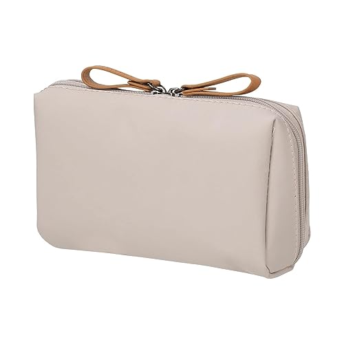 MisFun Kosmetiktasche Klein Schminktasche, Reise Make up Tasche, wasserdichte Leichte Aufbewahrungstasche, Nylon Kulturbeutel mit Fächern, Multifunktions Handtasche Small Make up Bag für Damen Khaki von MisFun