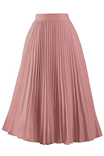 Damen Chiffon High Waist Plissee Midirock Swing A-Linie Sommer Strand Flowy Rock, Dusty Rose, Mittel von MisShow