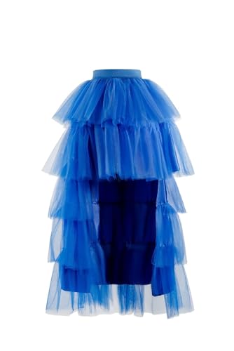 MisShow Damen Tüllrock, High-Low 5 Lage Petticoat, perfekt geeignet für Halloween Weihnachten Partys Bälle und Karneval Elastischer Bund Einheitsgröße Königsblau von MisShow