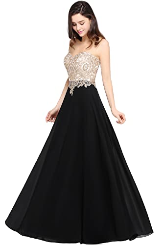 MisShow Elegant Ballkleid Maxi Lang Abendkleid Ballkleider Kleid für Hochzeitsgäste Kleid 620, Schwarz , 42 von MisShow