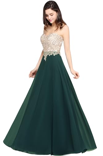 MisShow Elegant Ballkleid Maxi Lang Abendkleid Ballkleider Kleid für Hochzeitsgäste Kleid 620, dunkelgrün, 36 von MisShow