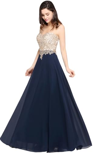 MisShow Elegant Spitze Chiffon Ballkleid Maxi Ärmellos Lang Abendkleid Ballkleider Kleid für Hochzeitsgäste Kleid 620, navy, 36 von MisShow