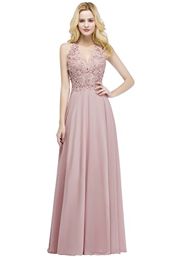 Misshow Abendkleid, lang, sexy, schick, aus Spitze, mit Perlen, liniert, mit Blumenmuster Gr. 38, Rosa von MisShow