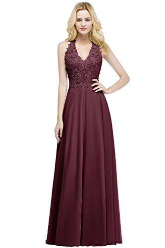 Misshow Cocktailkleid, lang, schick, für Hochzeit, mit Trägern, elegantes Damenkleid, bordeaux, 32 von MisShow