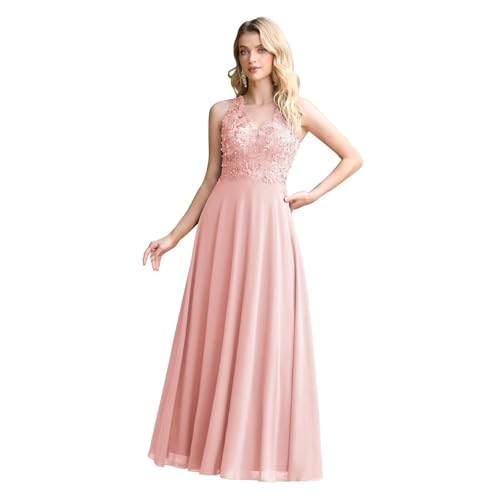 Misshow Damen Kleider V-Ausschnitt Ärmellos Elegant A Linie Abendmode Lang Abendkleid, Rosa, 40 von MisShow