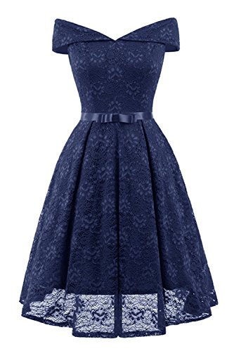 Misshow Rockabilly Kleider Damen Blau Partykleid Kurz Spitze Elegant Abendkleid Abiballkleid- Gr. Small, Navy von MisShow