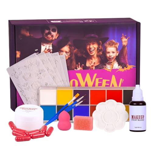 Misaakoeq Gesichtsfarbe Make-up | Halloween Kinderschminke Set - Waschbares künstliches Blut für Cosplay Bemalung bei Zombie Vampir Festen Partys Feiertagen Geburtstagen und Auftritten von Misaakoeq