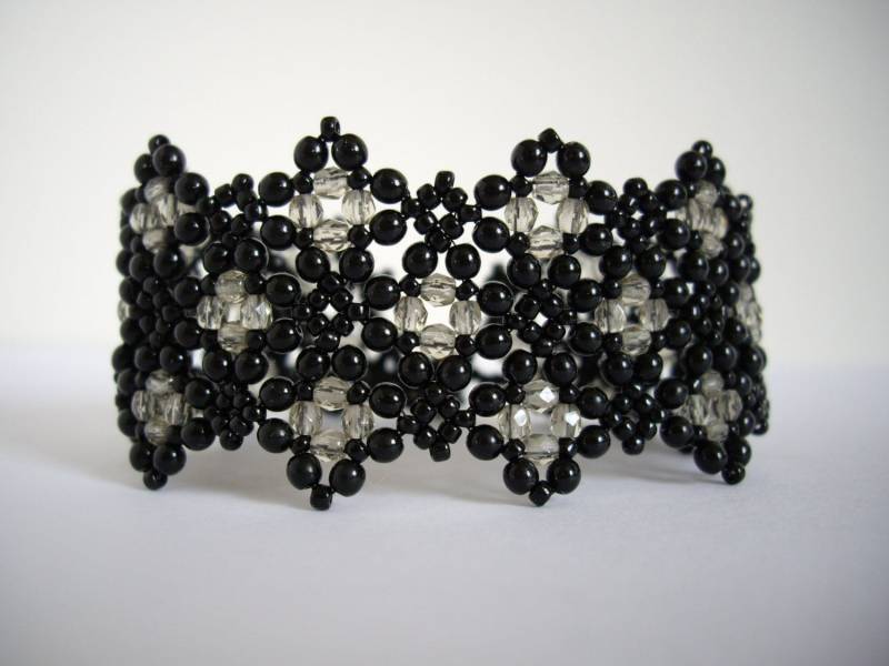 Schwarzes Armband, Perlenarmband, Diamon Feuerpol, Glasperlenarmband, Saatperlenarmband, Perlenarmband Schwarzes Armband, Perlenarmband, Diamon Feuerpol, Glasperlenarmband, Saatperlenarmband, Perlenarmband von MisakoBeads