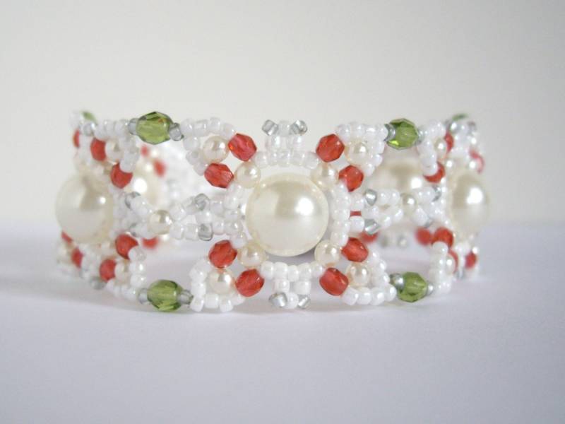 Weißes Perlenarmband, Dunkellachsfarbenes Armband, Rocailles Olivgrünes Armband Weißes Perlenarmband, Dunkellachsfarbenes Armband, Rocailles Olivgrünes Armband von MisakoBeads