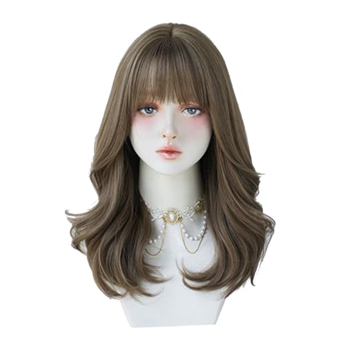 Misamo College Cosplay Perücke Aus Faser + Mattem Draht mit Hoher Temperatur, Lange Lockige Haare in Großer Welle, Chemische Faser-Simulationshaar, Modisches Set im Kopfstil. von Misamo