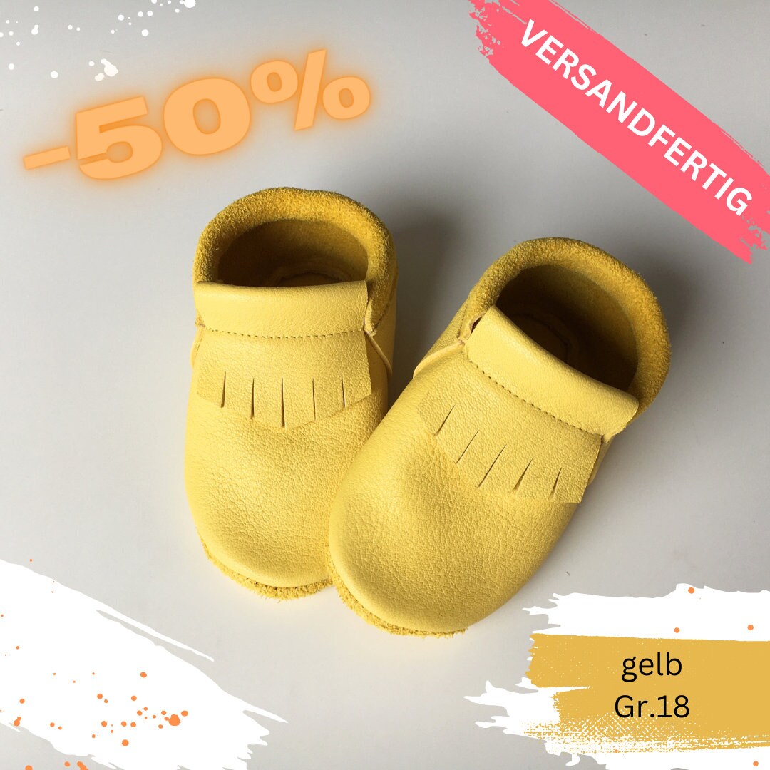 Baby Krabbelschuhe - Mokassins Mit Fransen, Babyschuhe Aus Naturleder in Gelb Gr.18; Auch Als Geschenkset Musselintuch, Ab 39, 40 Euro von MischaSugarKIDS