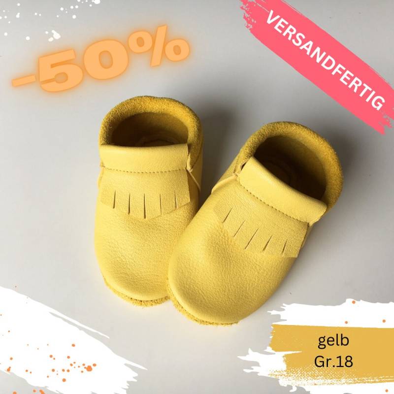 Baby Krabbelschuhe - Mokassins Mit Fransen, Babyschuhe Aus Naturleder in Gelb Gr.18; Auch Als Geschenkset Musselintuch, Ab 39, 40 Euro von MischaSugarKIDS