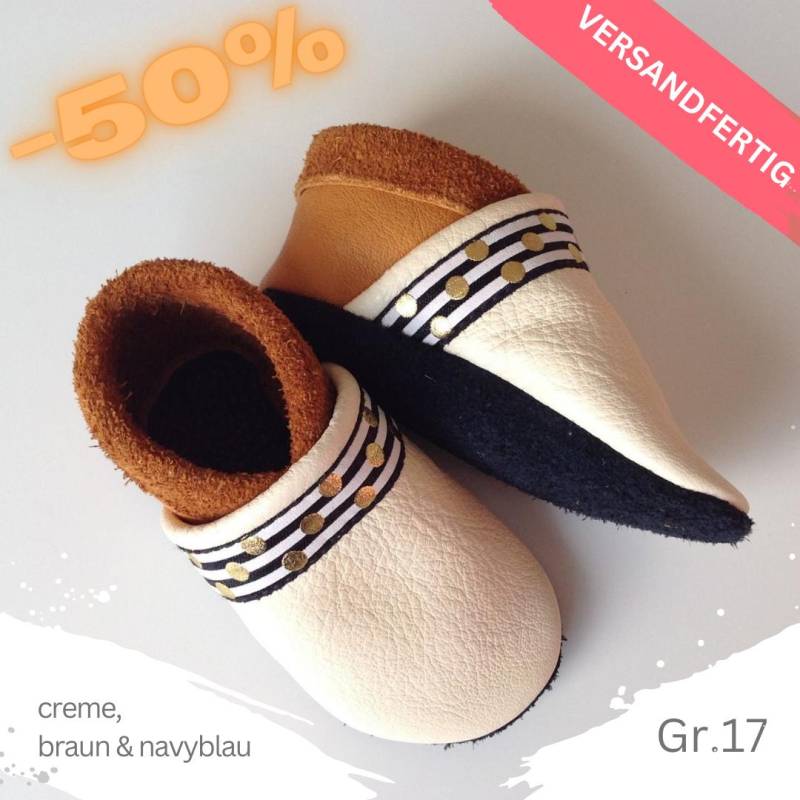 Süße Baby Krabbelschuhe - Lauflernschuhe Aus Naturleder in Creme, Braun Und Navyblau, Gr.17 Auch Als Set Mit Musselintuch Ab 39, 40 Euro von MischaSugarKIDS