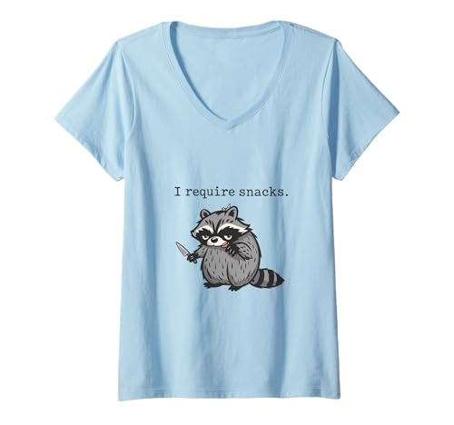 Damen I Require Snacks Lustiger Waschbär Humor Sarcasm Raccoon T-Shirt mit V-Ausschnitt Damen I Require Snacks Lustiger Waschbär Humor Sarcasm Raccoon T-Shirt mit V-Ausschnitt von Mischievous Cartoon Waschbär Snack Humor I Require