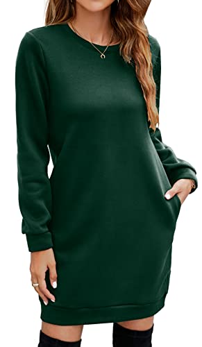 Miselon Damen Casual Fleece Lange Pullover Sweatshirt Kleid Langarm Mini Sweater Kleider mit Taschen, Deep Green, M Miselon Damen Casual Fleece Lange Pullover Sweatshirt Kleid Langarm Mini Sweater Kleider mit Taschen, Deep Green, M von Miselon