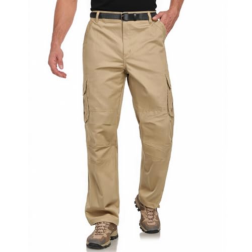 Cargohose Herren Arbeitshosen Männer Chino Hose Cargo Hosen Outdoorhose Baumwolle Straight Freizeithose Mit 6 Taschen Für Jagd Wandern Combat Tactical Hose_Khaki_M von Misfuso