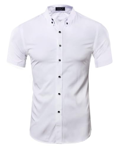 Herren Hemd Kurzarm Regular Fit Sommerhemd Freizeithemden Bügelfrei Button Down Casual Strand Hemden Shirt Formales Tochzeit Business Hemd_Weiß_M von Misfuso