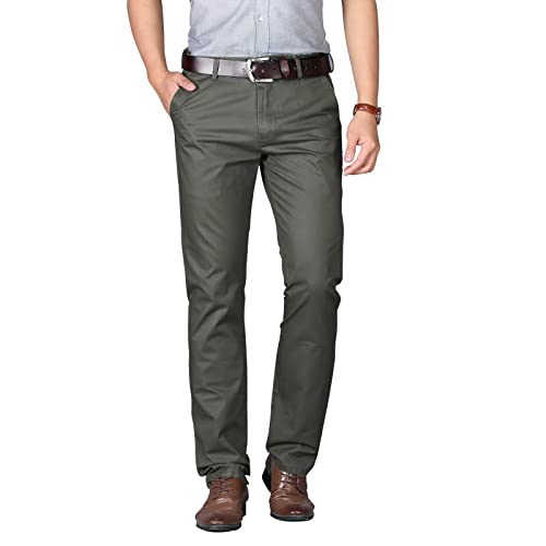 Herren Hosen Chino Hose Business- Regular fit Herren Geradem Hosen aus 100% Baumwolle - Normaler Taille und Anti-Falten - Angenehme Praktische Männer Hosen für Business und Freizeit, 36 Dunkelkhaki von Misfuso