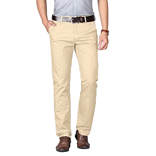 Hosen Herren Chino Hose Herren Anzughose Regular Fit Für Business Und Freizeit Geradem Hosen Aus 100% Baumwolle Mit Taschen Stilvolle Slim Fit Herren Hosen Stretch, 42 Gelb von Misfuso