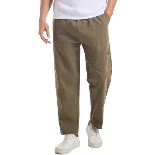 Hosen Herren Outdoor Hosen Für Herren Freizeithose Elastische Taille Mit Taschen Konisch Chino Hose Freizeithose Stoffhose Aus Baumwolle Gelb M von Misfuso