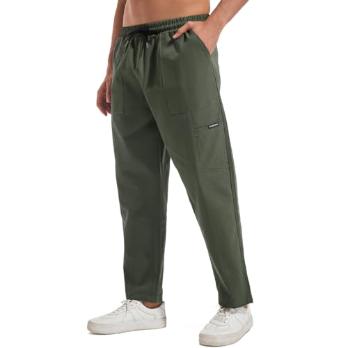 Hosen Herren Outdoor Hosen Für Herren Freizeithose Elastische Taille Mit Taschen Konisch Chino Hose Freizeithose Stoffhose Aus Baumwolle Grün XL von Misfuso