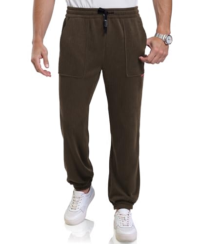 Jogginghose Herren Cordhose Baggy Warme Weit Gym Sporthosen Winter Track Pants mit Taschen Cordhose-Braun-XL von Misfuso