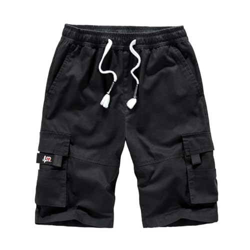 Misfuso 3/4 Hose Herren Shorts Herren kurz Sommer Baumwolle Cargohose Herren männer Schwarz XL von Misfuso