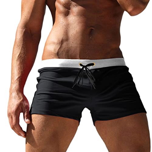 Misfuso Badehose Herren Badeshorts Schwimmshorts mit elastischem Bund Herren-Badeshorts mit Kleiner Tasche S, Schwarz von Misfuso