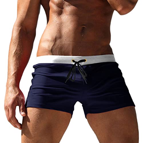 Misfuso Badehose Herren Badeshorts Schwimmshorts mit elastischem Bund Herren-Badeshorts mit Kleiner Tasche L, Dunkelblau von Misfuso