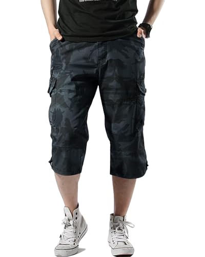 Cargo Shorts Herren 3/4 Sommer Kurze Klassisch Geschnittene cargoshortsOutdoor Bermuda Kurz Hose Atmungsaktiv Freizeitshorts Baumwolle Arbeitshose mit Multi Taschen und Gummibund von Misfuso