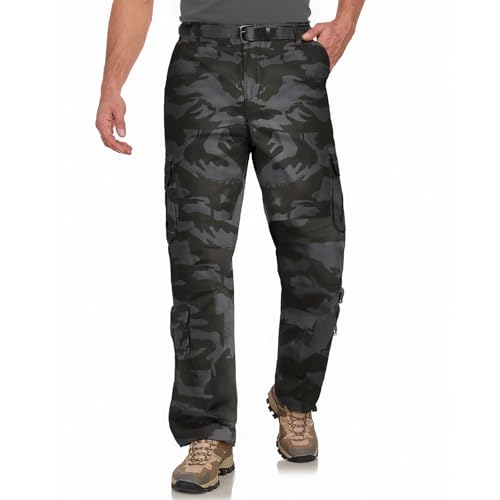 Misfuso Cargohose Herren Baumwolle Arbeitshose Trekkinghose Multifunktional für Freizeit, Wanderhose Cargo Hosen Herren Strapazierfähige Camouflage Sommer Freizeithose 6-Taschen-Schwarz-Tarnfarbe-XL von Misfuso