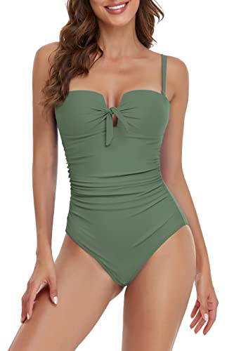 Misfuso Damen Badeanzug Bauchweg Monokinis One Piece Push Up Badeanzüge Swimsuit Tummy Control Tankinis Bademode Plus Size,Geeignet für Strand/Schwimmbad/Party Armygrün S von Misfuso