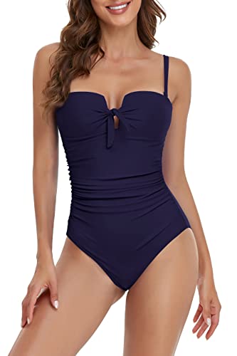 Misfuso Damen Badeanzug Bauchweg Monokinis One Piece Push Up Badeanzüge Swimsuit Tummy Control Tankinis Bademode Plus Size,Geeignet für Strand/Schwimmbad/Party Navyblau XL von Misfuso