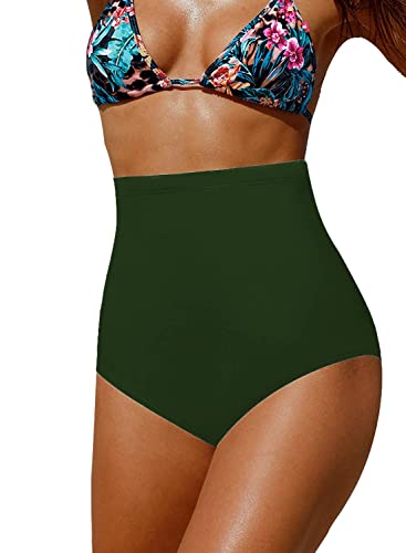 Misfuso Damen Badeshorts Badehose Hohe Taille Bauchkontrolle Kurze Badehose Badeanzug Schwimmhose Bikinihose Armeegrün L von Misfuso