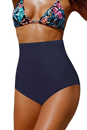 Misfuso Damen Badeshorts Badehose Hohe Taille Bauchkontrolle Kurze Badehose Badeanzug Schwimmhose Bikinihose Dunkelblau L von Misfuso