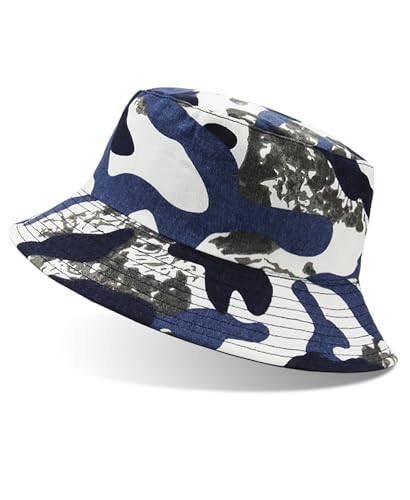 Fischerhüte Herren Bucket Hat Baumwoll Anglerhut mit Tarnmuster Sonnenhut UV-Schutz 50+, Atmungsaktiv Fischerhutfür Outdoor/City-Blau-Tarnfarbe von Misfuso