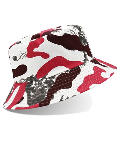 Fischerhüte Herren Bucket Hat Baumwoll Anglerhut mit Tarnmuster Sonnenhut UV-Schutz 50+, Atmungsaktiv Fischerhutfür Outdoor/City-Rot-Tarnfarbe von Misfuso