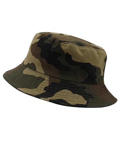 Misfuso Fischerhut Herren Baumwoll Anglerhut mit Tarnmuster,Sommerhut Outdoor, Kappen Cap Freizeithut zum Wandern Camping Reisen Angeln-Khaki-Tarnfarbe von Misfuso