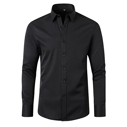 Misfuso Herren Business Hemd Langarm Bügelfreies, Herren Hemd Slim fit Polyester Hemd Stretch Langarmhemden Einfarbige Hemden, Eu-Größ: L, Schwarz von Misfuso