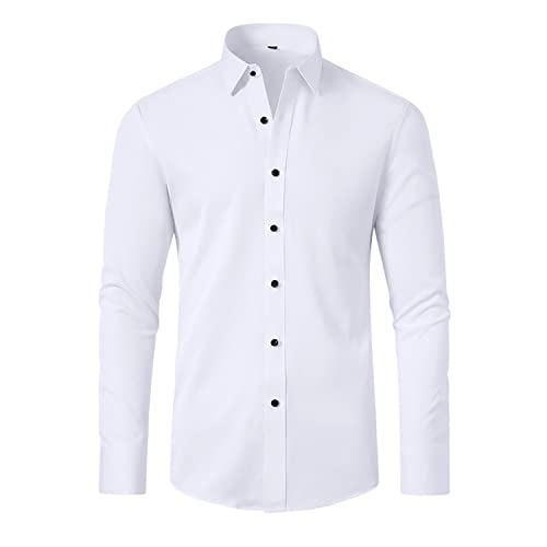 Misfuso Herren Business Hemd Langarm Bügelfreies, Herren Hemd Slim fit Polyester Hemd Stretch Langarmhemden Einfarbige Hemden, Eu-Größ: L, Weiß von Misfuso