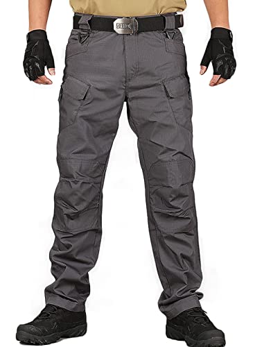 Misfuso Herren Cargohose Lang Hose Herren mit Multi Tasche Outdoorhose Regular Fit Herren Chino Hose mit Reißverschluss, geeignet Outdooor/Arbeit Grau S von Misfuso