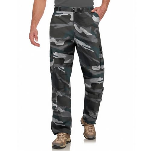 Misfuso Herren Cargohose Baumwolle Baggy Chino Hosen Freizeit Outdoorhose Arbeitshose Trouser Pants-Blau-Tarnfarbe-3XL von Misfuso