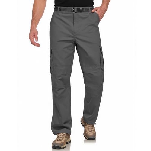 Misfuso Herren Cargohose Baumwolle Baggy Hose Herren Kordelzug Outdoorhose Stretch Chino Männer Modern mit 6 Taschen_Grau_XXL von Misfuso