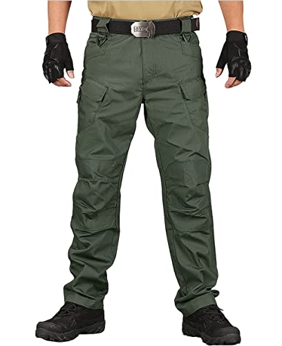 Misfuso Herren Cargohose Lang Hose Herren mit Multi Tasche Outdoorhose Regular Fit Herren Chino Hose mit Reißverschluss, geeignet Outdooor/Arbeit Grün L von Misfuso