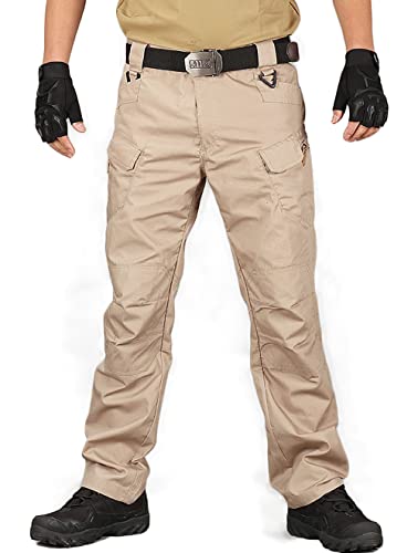 Misfuso Herren Cargohose Lang Hose Herren mit Multi Tasche Outdoorhose Regular Fit Herren Chino Hose mit Reißverschluss, geeignet Outdooor/Arbeit Khaki L von Misfuso