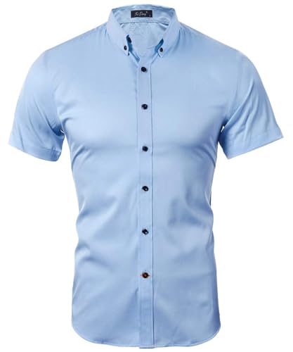Herren Hemd Freizeithemd Kurzarm Businesshemd Herrenhemden Regular Fit Bügelfreies Herrenhemd mit Brusttasche Herren Kurzarm Hemden_Blau_S von Misfuso