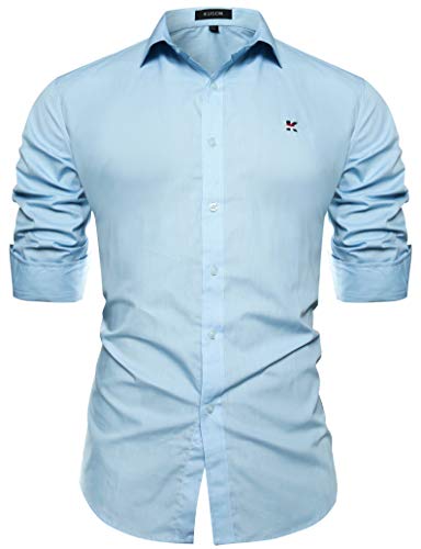 Misfuso Herren Hemd Freizeithemd Langarm Hemden Slim fit Reine Farbe Blau XL von Misfuso